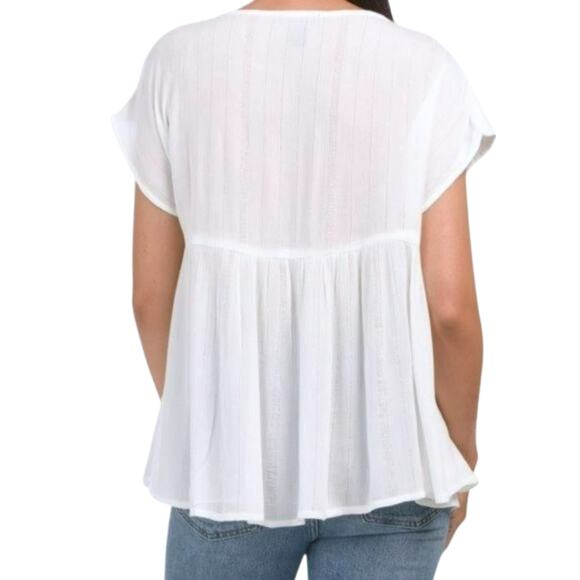 MWT Rachel Roy Embroidered Yoke Metallic Accent Lightweight Tunic Top Blouse - Picture 2 of 6